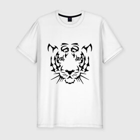 Мужская футболка премиум с принтом Морда тигра в Кировске, 92% хлопок, 8% лайкра | приталенный силуэт, круглый вырез ворота, длина до линии бедра, короткий рукав | голова | дикий | тигр | хищник