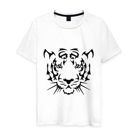 Мужская футболка хлопок с принтом Морда тигра в Кировске, 100% хлопок | прямой крой, круглый вырез горловины, длина до линии бедер, слегка спущенное плечо. | голова | дикий | тигр | хищник