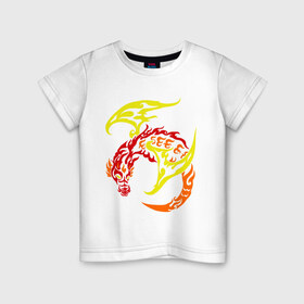 Детская футболка хлопок с принтом Пламенный дракон в Кировске, 100% хлопок | круглый вырез горловины, полуприлегающий силуэт, длина до линии бедер | виверна | дракон | огонь | пламя | тату