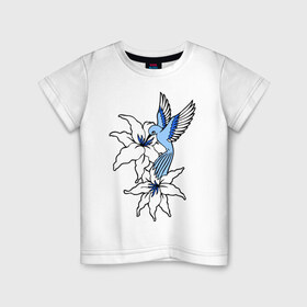Детская футболка хлопок с принтом Колибри в Кировске, 100% хлопок | круглый вырез горловины, полуприлегающий силуэт, длина до линии бедер | колибри | лилия | прица | цветы