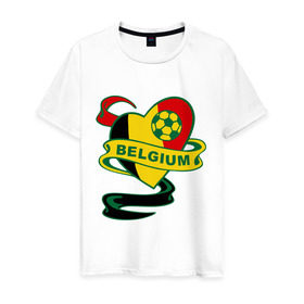 Мужская футболка хлопок с принтом Сборная Бельгии по Футболу в Кировске, 100% хлопок | прямой крой, круглый вырез горловины, длина до линии бедер, слегка спущенное плечо. | belgium | бельгия | мяч | сборная | флаг бельгии | футбол