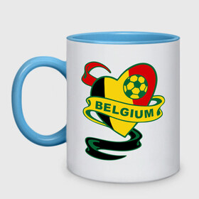 Кружка двухцветная с принтом Сборная Бельгии по Футболу в Кировске, керамика | объем — 330 мл, диаметр — 80 мм. Цветная ручка и кайма сверху, в некоторых цветах — вся внутренняя часть | belgium | бельгия | мяч | сборная | флаг бельгии | футбол