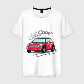 Мужская футболка хлопок с принтом Mini Cooper в Кировске, 100% хлопок | прямой крой, круглый вырез горловины, длина до линии бедер, слегка спущенное плечо. | mini cooper | автомобиль | машина | мини купер | миникупер