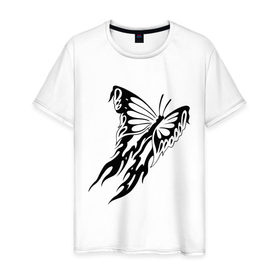 Мужская футболка хлопок с принтом Мотылек в Кировске, 100% хлопок | прямой крой, круглый вырез горловины, длина до линии бедер, слегка спущенное плечо. | бабочка