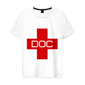Мужская футболка хлопок с принтом Доктор в Кировске, 100% хлопок | прямой крой, круглый вырез горловины, длина до линии бедер, слегка спущенное плечо. | doc | док | доктор | красный | крест
