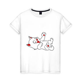 Женская футболка хлопок с принтом Веселый котенок в Кировске, 100% хлопок | прямой крой, круглый вырез горловины, длина до линии бедер, слегка спущенное плечо | 