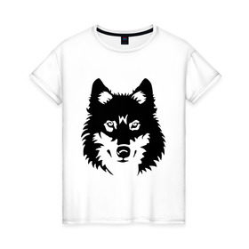 Женская футболка хлопок с принтом Северный волк в Кировске, 100% хлопок | прямой крой, круглый вырез горловины, длина до линии бедер, слегка спущенное плечо | волк | голова | север