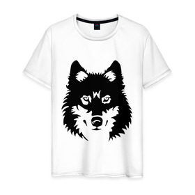 Мужская футболка хлопок с принтом Северный волк в Кировске, 100% хлопок | прямой крой, круглый вырез горловины, длина до линии бедер, слегка спущенное плечо. | волк | голова | север
