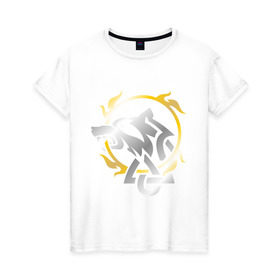 Женская футболка хлопок с принтом Волчье солнце в Кировске, 100% хлопок | прямой крой, круглый вырез горловины, длина до линии бедер, слегка спущенное плечо | русь