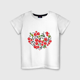 Детская футболка хлопок с принтом Сердце России с красными ягодами в Кировске, 100% хлопок | круглый вырез горловины, полуприлегающий силуэт, длина до линии бедер | костяника | красные | россия | рябина | сердце | ягоды