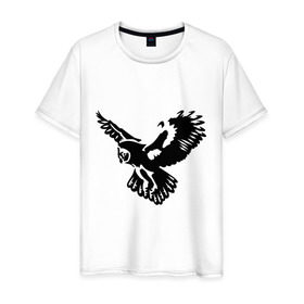 Мужская футболка хлопок с принтом Полет совы в Кировске, 100% хлопок | прямой крой, круглый вырез горловины, длина до линии бедер, слегка спущенное плечо. | сова
