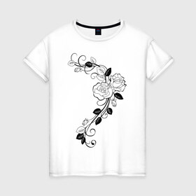 Женская футболка хлопок с принтом Розы в Кировске, 100% хлопок | прямой крой, круглый вырез горловины, длина до линии бедер, слегка спущенное плечо | букет | ветвь | розы цветы