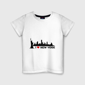 Детская футболка хлопок с принтом I love NY (панорама) в Кировске, 100% хлопок | круглый вырез горловины, полуприлегающий силуэт, длина до линии бедер | i | love | new | york | город | йорк | люблю | нью | панорама | свобода | статуя | я