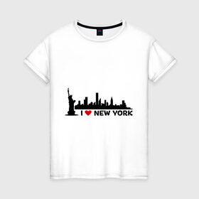 Женская футболка хлопок с принтом I love NY (панорама) в Кировске, 100% хлопок | прямой крой, круглый вырез горловины, длина до линии бедер, слегка спущенное плечо | i | love | new | york | город | йорк | люблю | нью | панорама | свобода | статуя | я