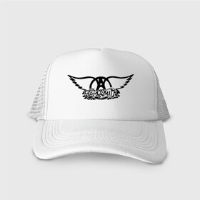 Кепка тракер с сеткой с принтом Aerosmith (logo) в Кировске, трикотажное полотно; задняя часть — сетка | длинный козырек, универсальный размер, пластиковая застежка | крылья