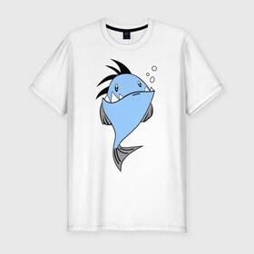 Мужская футболка премиум с принтом Зубастая рыба в Кировске, 92% хлопок, 8% лайкра | приталенный силуэт, круглый вырез ворота, длина до линии бедра, короткий рукав | акула | злая | зубы | рыба