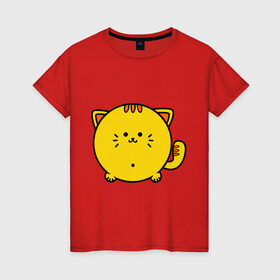 Женская футболка хлопок с принтом Пухлый котик в Кировске, 100% хлопок | прямой крой, круглый вырез горловины, длина до линии бедер, слегка спущенное плечо | 