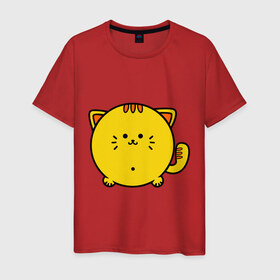Мужская футболка хлопок с принтом Пухлый котик в Кировске, 100% хлопок | прямой крой, круглый вырез горловины, длина до линии бедер, слегка спущенное плечо. | 