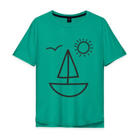 Мужская футболка хлопок Oversize с принтом Настроение - море в Кировске, 100% хлопок | свободный крой, круглый ворот, “спинка” длиннее передней части | корабль | лицо | лодка | море | настроение | парус | птица | рожица | солнце | улыбка | чайка | яхта