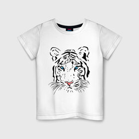 Детская футболка хлопок с принтом Белый тигр в Кировске, 100% хлопок | круглый вырез горловины, полуприлегающий силуэт, длина до линии бедер | белый | голова | красивый | редкий | тигр