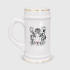 Кружка пивная с принтом Белый тигр в Кировске,  керамика (Материал выдерживает высокую температуру, стоит избегать резкого перепада температур) |  объем 630 мл | белый | голова | красивый | редкий | тигр