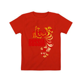 Детская футболка хлопок с принтом Россия в Кировске, 100% хлопок | круглый вырез горловины, полуприлегающий силуэт, длина до линии бедер | жар | золотая | металл | патриот | птица | россия | русский