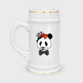 Кружка пивная с принтом Панда с маками в Кировске,  керамика (Материал выдерживает высокую температуру, стоит избегать резкого перепада температур) |  объем 630 мл | бабочка | галстук | мак | медведь | панда | цветы | шляпа