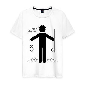 Мужская футболка хлопок с принтом Я Рыбак в Кировске, 100% хлопок | прямой крой, круглый вырез горловины, длина до линии бедер, слегка спущенное плечо. | Тематика изображения на принте: fishermen | рыба | рыбак | рыбалка | удочка