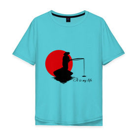 Мужская футболка хлопок Oversize с принтом Японская ночная рыбалка в Кировске, 100% хлопок | свободный крой, круглый ворот, “спинка” длиннее передней части | Тематика изображения на принте: fishermen | жизнь | рыба | рыбак | рыбалка | солнце | туризм | удочка | укаи | япония
