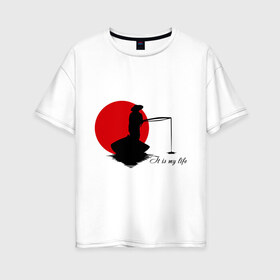 Женская футболка хлопок Oversize с принтом Японская ночная рыбалка в Кировске, 100% хлопок | свободный крой, круглый ворот, спущенный рукав, длина до линии бедер
 | fishermen | жизнь | рыба | рыбак | рыбалка | солнце | туризм | удочка | укаи | япония