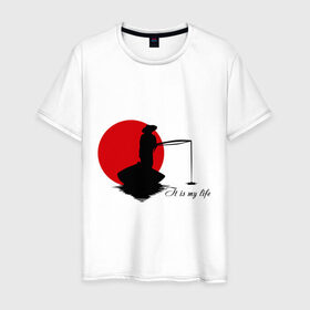 Мужская футболка хлопок с принтом Японская ночная рыбалка в Кировске, 100% хлопок | прямой крой, круглый вырез горловины, длина до линии бедер, слегка спущенное плечо. | fishermen | жизнь | рыба | рыбак | рыбалка | солнце | туризм | удочка | укаи | япония