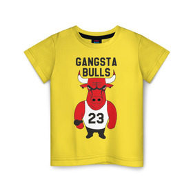 Детская футболка хлопок с принтом Gangsta Bulls в Кировске, 100% хлопок | круглый вырез горловины, полуприлегающий силуэт, длина до линии бедер | Тематика изображения на принте: bulls | chicago | gangsta | бык | гангстер | чикаго