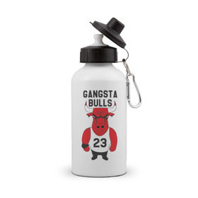 Бутылка спортивная с принтом Gangsta Bulls в Кировске, металл | емкость — 500 мл, в комплекте две пластиковые крышки и карабин для крепления | Тематика изображения на принте: bulls | chicago | gangsta | бык | гангстер | чикаго