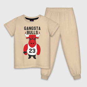 Детская пижама хлопок с принтом Gangsta Bulls в Кировске, 100% хлопок |  брюки и футболка прямого кроя, без карманов, на брюках мягкая резинка на поясе и по низу штанин
 | Тематика изображения на принте: bulls | chicago | gangsta | бык | гангстер | чикаго