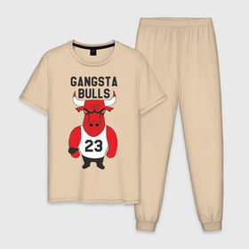 Мужская пижама хлопок с принтом Gangsta Bulls в Кировске, 100% хлопок | брюки и футболка прямого кроя, без карманов, на брюках мягкая резинка на поясе и по низу штанин
 | bulls | chicago | gangsta | бык | гангстер | чикаго