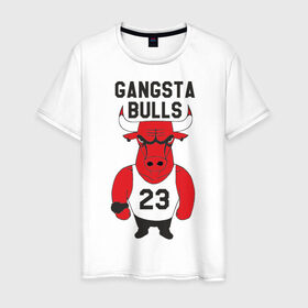 Мужская футболка хлопок с принтом Gangsta Bulls в Кировске, 100% хлопок | прямой крой, круглый вырез горловины, длина до линии бедер, слегка спущенное плечо. | bulls | chicago | gangsta | бык | гангстер | чикаго