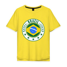 Мужская футболка хлопок Oversize с принтом Brazil - Бразилия ЧМ-2014 в Кировске, 100% хлопок | свободный крой, круглый ворот, “спинка” длиннее передней части | бразилия