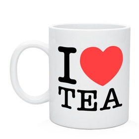 Кружка с принтом I love tea в Кировске, керамика | объем — 330 мл, диаметр — 80 мм. Принт наносится на бока кружки, можно сделать два разных изображения | heart | love | tea | люблю | сердце | чай