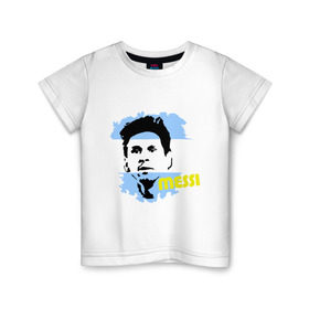 Детская футболка хлопок с принтом Месси (Messi) в Кировске, 100% хлопок | круглый вырез горловины, полуприлегающий силуэт, длина до линии бедер | argentina | football | lionel | messi | аргентина | футбол