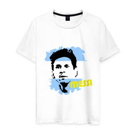 Мужская футболка хлопок с принтом Месси (Messi) в Кировске, 100% хлопок | прямой крой, круглый вырез горловины, длина до линии бедер, слегка спущенное плечо. | argentina | football | lionel | messi | аргентина | футбол