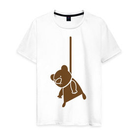Мужская футболка хлопок с принтом Мишутка суицидник в Кировске, 100% хлопок | прямой крой, круглый вырез горловины, длина до линии бедер, слегка спущенное плечо. | виселица | медведь | мишка | петля | суицид