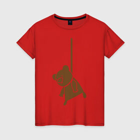 Женская футболка хлопок с принтом Мишутка суицидник в Кировске, 100% хлопок | прямой крой, круглый вырез горловины, длина до линии бедер, слегка спущенное плечо | виселица | медведь | мишка | петля | суицид