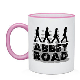 Кружка двухцветная с принтом Abbey Road в Кировске, керамика | объем — 330 мл, диаметр — 80 мм. Цветная ручка и кайма сверху, в некоторых цветах — вся внутренняя часть | 