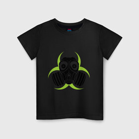 Детская футболка хлопок с принтом Радиация и противогаз в Кировске, 100% хлопок | круглый вырез горловины, полуприлегающий силуэт, длина до линии бедер | Тематика изображения на принте: биологическая | опасность | противогаз | радиация | респиратор