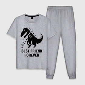 Мужская пижама хлопок с принтом Годзилла Best friend в Кировске, 100% хлопок | брюки и футболка прямого кроя, без карманов, на брюках мягкая резинка на поясе и по низу штанин
 | годзилла | динозавр | друг | лучший | навек | навсегда | тираннозавр