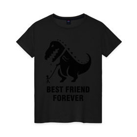 Женская футболка хлопок с принтом Годзилла Best friend в Кировске, 100% хлопок | прямой крой, круглый вырез горловины, длина до линии бедер, слегка спущенное плечо | Тематика изображения на принте: годзилла | динозавр | друг | лучший | навек | навсегда | тираннозавр