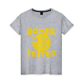Женская футболка хлопок с принтом Homer tested в Кировске, 100% хлопок | прямой крой, круглый вырез горловины, длина до линии бедер, слегка спущенное плечо | гомер