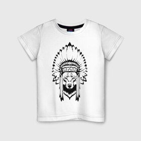 Детская футболка хлопок с принтом Лис-индеец в Кировске, 100% хлопок | круглый вырез горловины, полуприлегающий силуэт, длина до линии бедер | art | арт | голова | дух | животное | зверь | индеец | лис | лиса | перья | рисук | тату | тотем | язычество