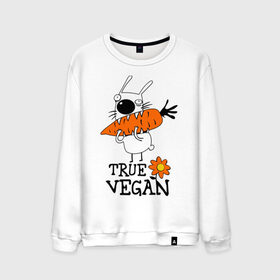 Мужской свитшот хлопок с принтом True vegan (истинный веган) в Кировске, 100% хлопок |  | carrot | flower | rabbit | true | vegan | веган | заяц | истинный | морковка | ролик | цветок | экология