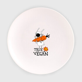 Тарелка 3D с принтом True vegan (истинный веган) в Кировске, фарфор | диаметр - 210 мм
диаметр для нанесения принта - 120 мм | carrot | flower | rabbit | true | vegan | веган | заяц | истинный | морковка | ролик | цветок | экология
